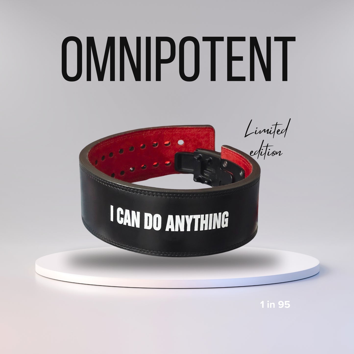 OMNIPOTENT Limited Edition Lever Belt – Premium Black Leather with Red Suede Lining | 1 of 95 Worldwide