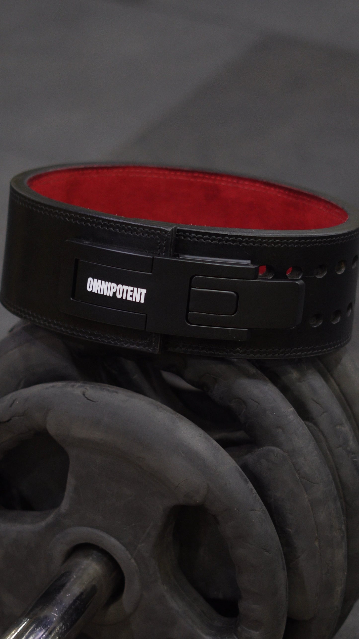 OMNIPOTENT Limited Edition Lever Belt – Premium Black Leather with Red Suede Lining | 1 of 95 Worldwide