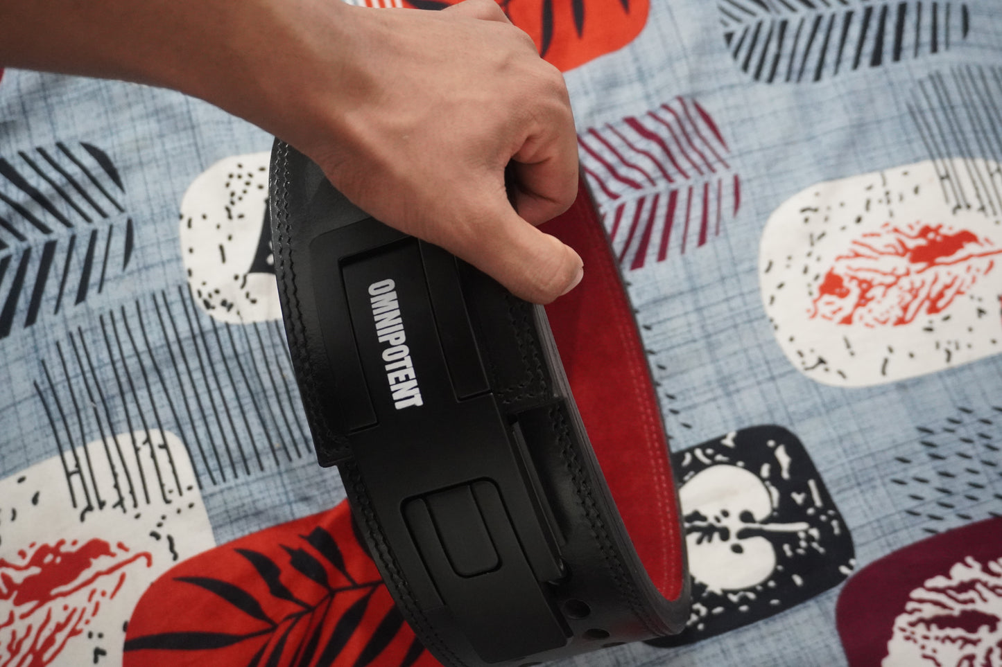 OMNIPOTENT Limited Edition Lever Belt – Premium Black Leather with Red Suede Lining | 1 of 95 Worldwide